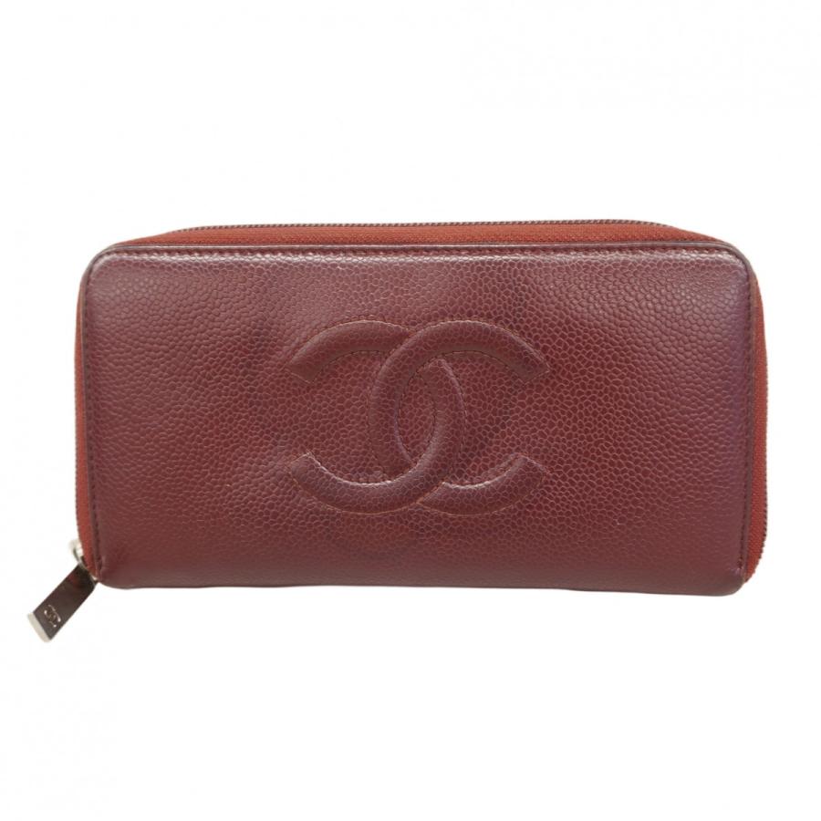 CHANEL 【5ec2719】シャネル 長財布 キャビアスキン ボルドー シルバー  
