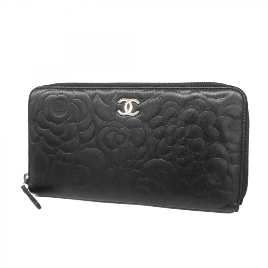 【正規品】CHANEL カメリア ラムスキン 長財布 ブラック シルバー金具 CHANEL カメリア 長財布 ブラック シルバー金具 ラムスキン