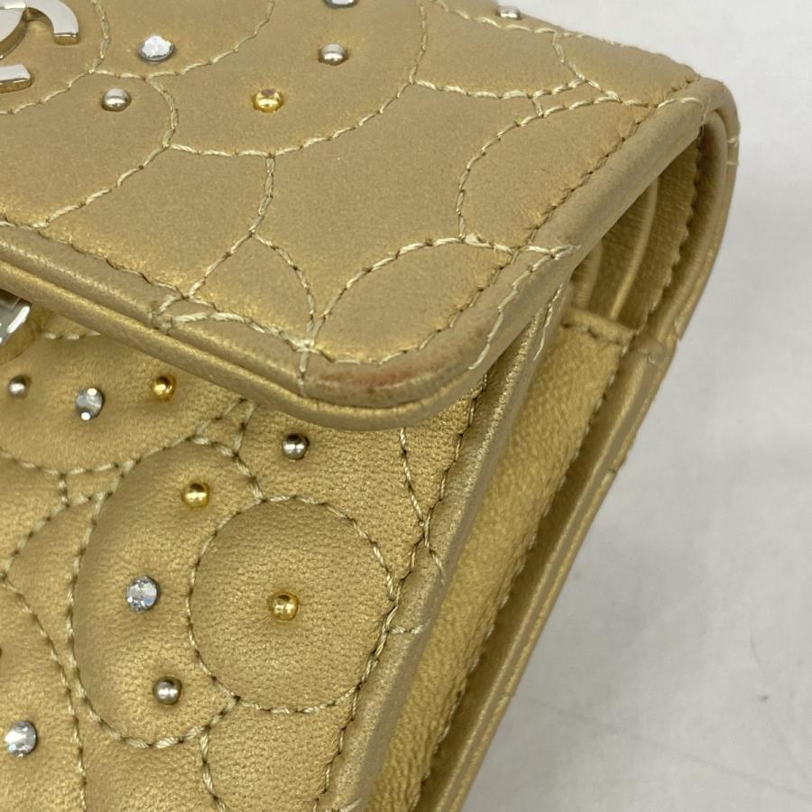CHANEL 【5ec3712】シャネル 三つ折り財布 カメリア ラムスキン 