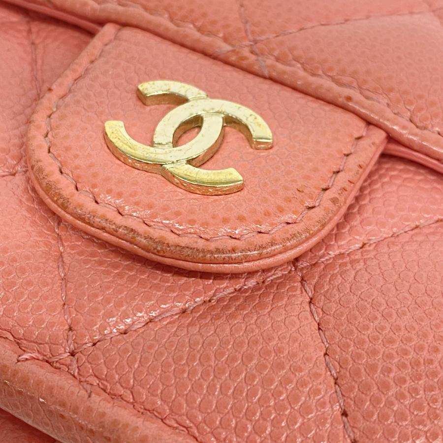CHANEL 【5ed4792】シャネル 三つ折り財布 マトラッセ キャビアスキン  