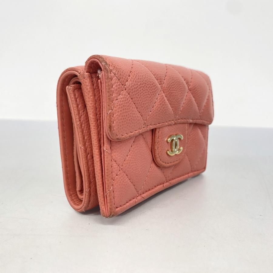 CHANEL 【5ed4792】シャネル 三つ折り財布 マトラッセ キャビアスキン  