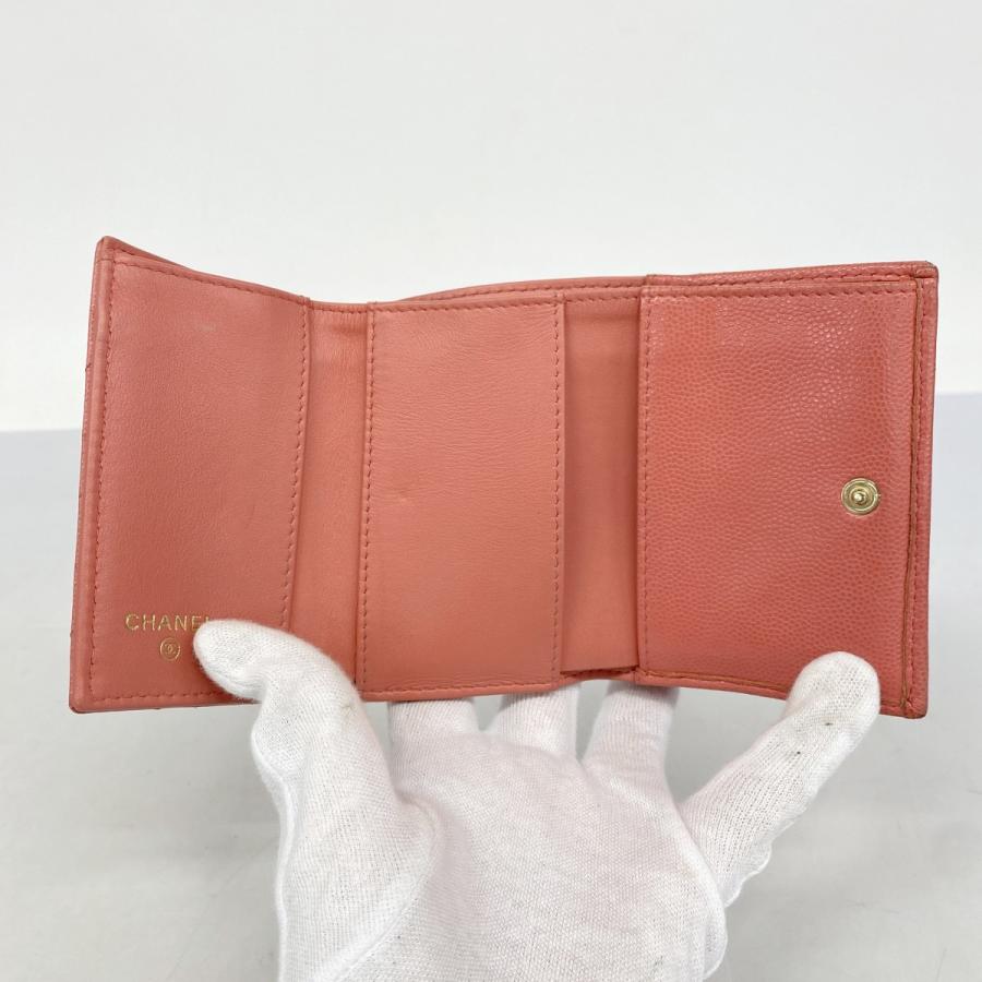 CHANEL 【5ed4792】シャネル 三つ折り財布 マトラッセ キャビアスキン  