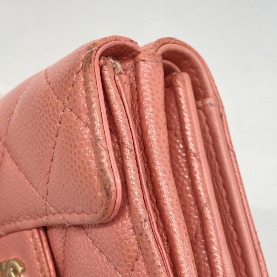 CHANEL 【5ed4792】シャネル 三つ折り財布 マトラッセ キャビアスキン  