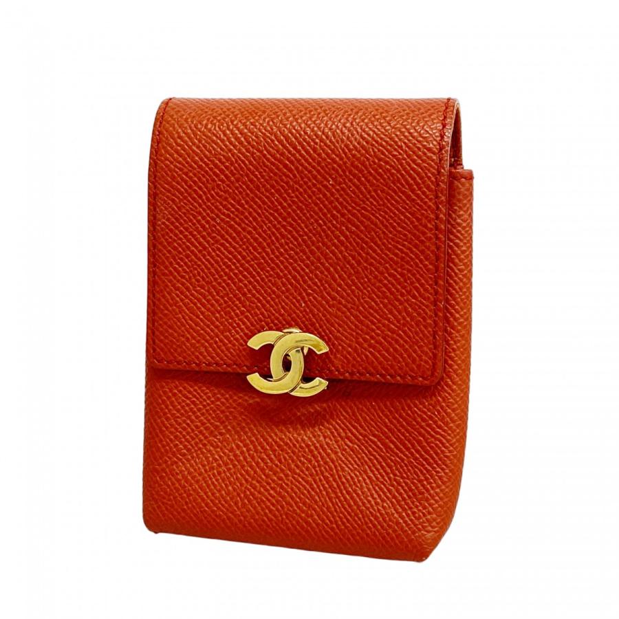 CHANEL 【5ed5338】シャネル シガレットケース レザー レッド ゴールド  