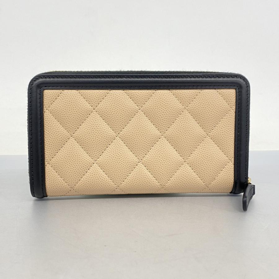 CHANEL CCフィリグリー キャビアスキン ベージュ×ブラック 三