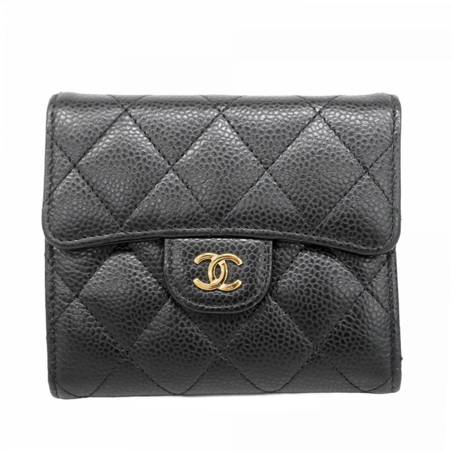 CHANEL 【5gb1835-h】シャネル 三つ折り財布 マトラッセ キャビア  