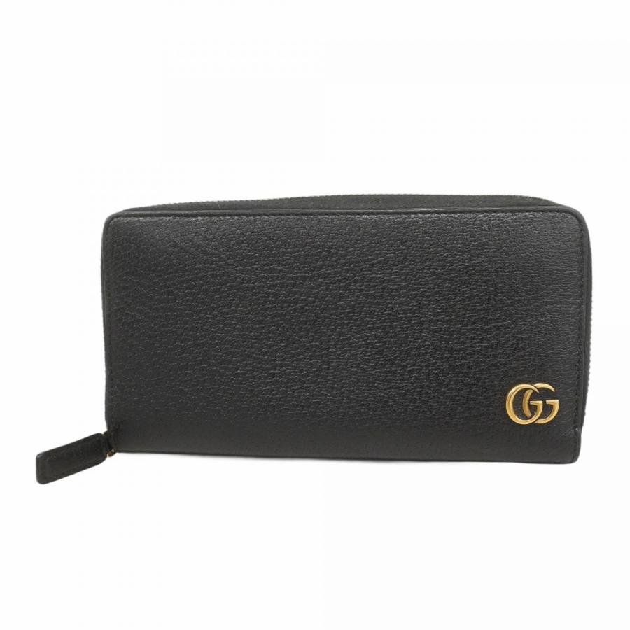 【極美品】GUCCI グッチ GGマーモント　長財布　レザー シボ革 ブラック GUCCI グッチ GGマーモント 長財布 474814 ラウンドファスナー