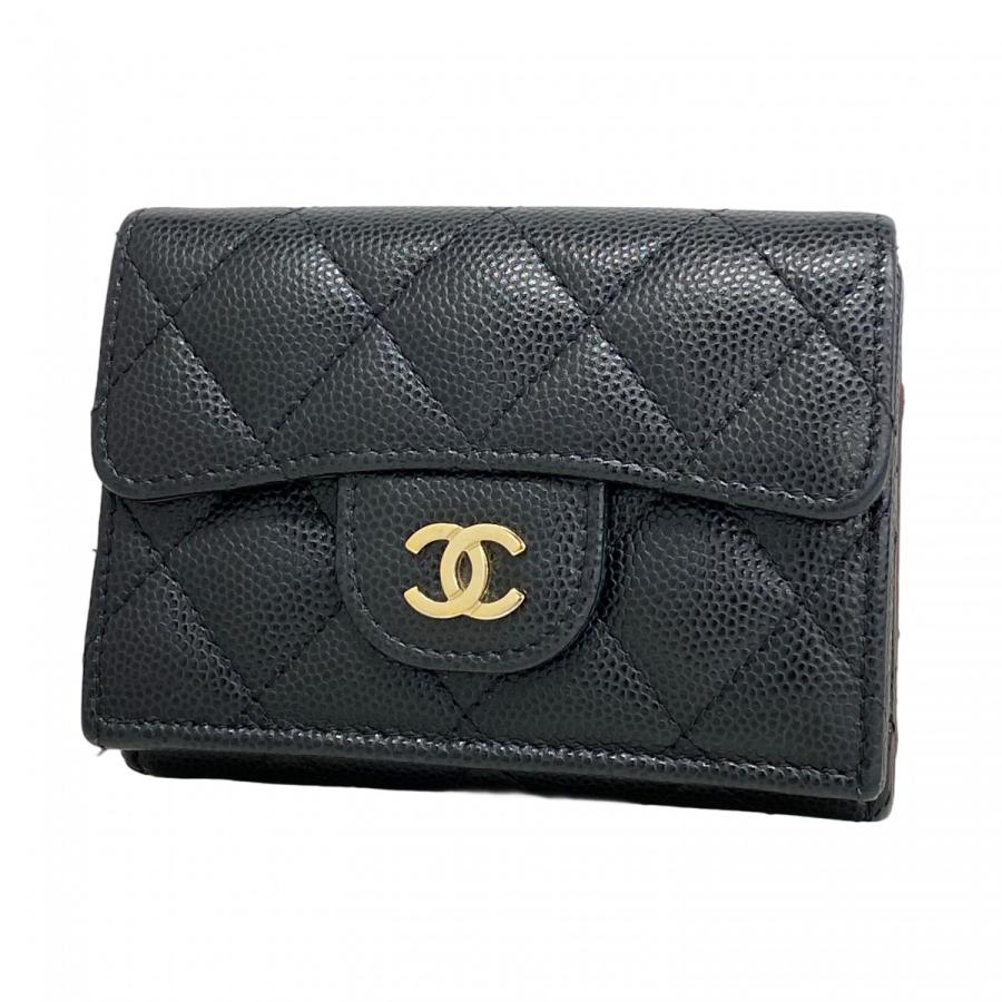 CHANEL 【5ge6426-h】シャネル 三つ折り財布 マトラッセ キャビア  