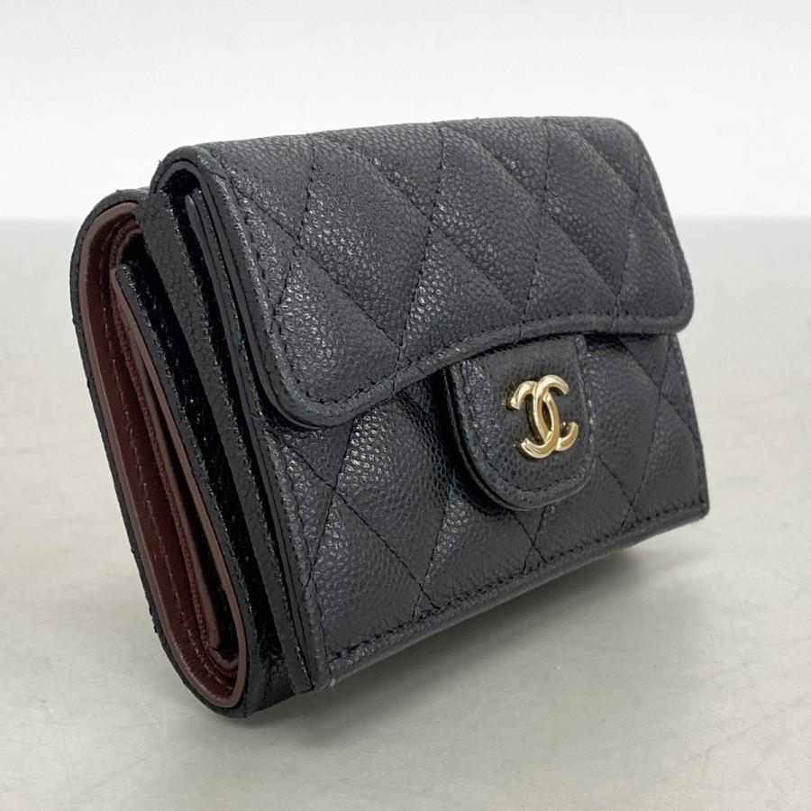 CHANEL 【5ha0119-b】シャネル 三つ折り財布 マトラッセ キャビア  