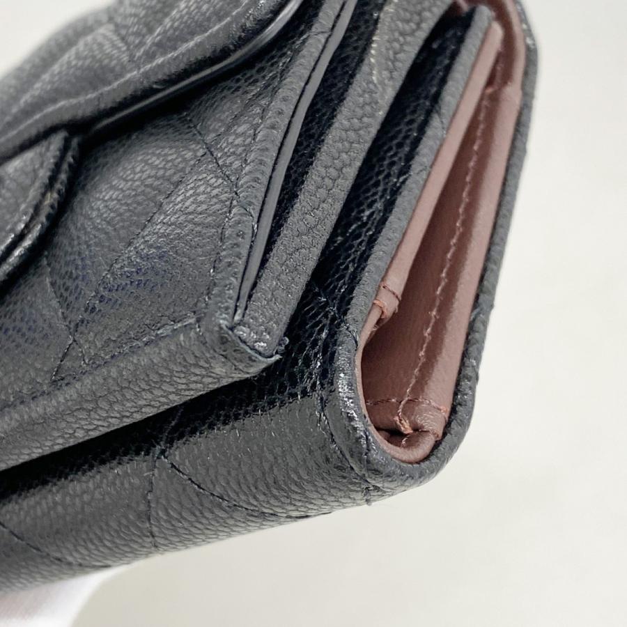 CHANEL 【5ha0119-b】シャネル 三つ折り財布 マトラッセ キャビア  