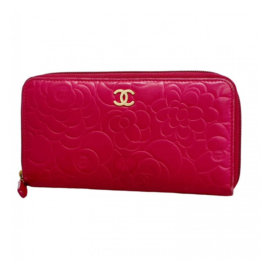 CHANEL 【5ha0277-h】シャネル 長財布 カメリア ラムスキン ピンク  