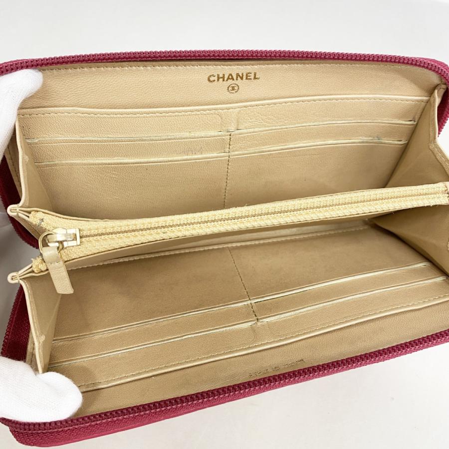 CHANEL 【5ha0277-h】シャネル 長財布 カメリア ラムスキン ピンク  