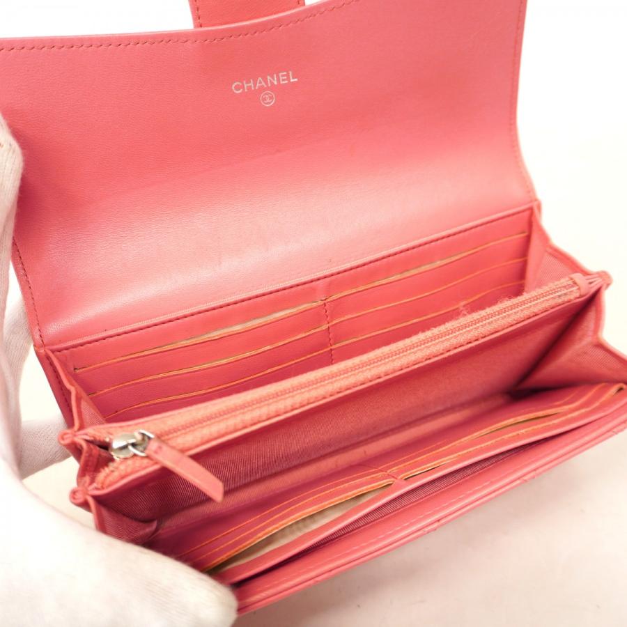CHANEL 【5hb0968-h】シャネル 長財布 マトラッセ ラムスキン ピンク  