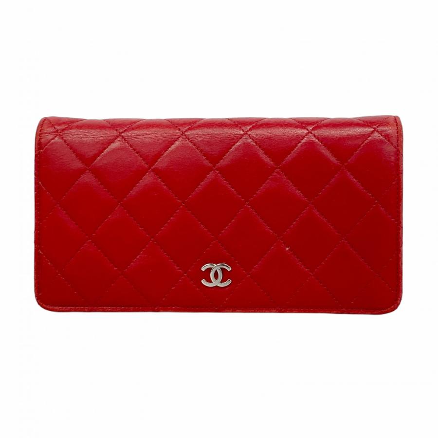 CHANEL 【5hb1022-h】シャネル 長財布 マトラッセ ラムスキン レッド  