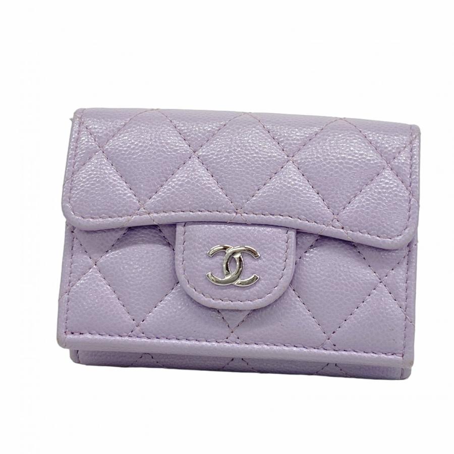 CHANEL 【5hb1082-h】シャネル 三つ折り財布 マトラッセ キャビア  