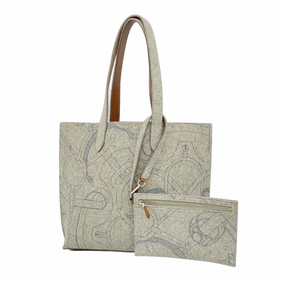 5hb1086-h】エルメス トートバッグ カリミMM フェルト グレー シルバー