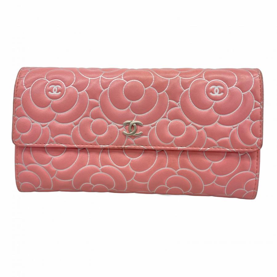 CHANEL 【5ia1185-h】シャネル 長財布 カメリア ラムスキン ピンク 