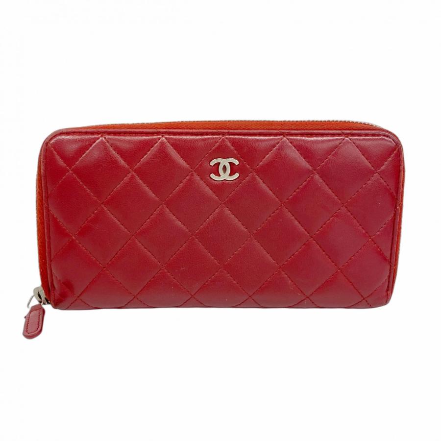 CHANEL 【5ib1420-h】シャネル 長財布 マトラッセ ラムスキン レッド  
