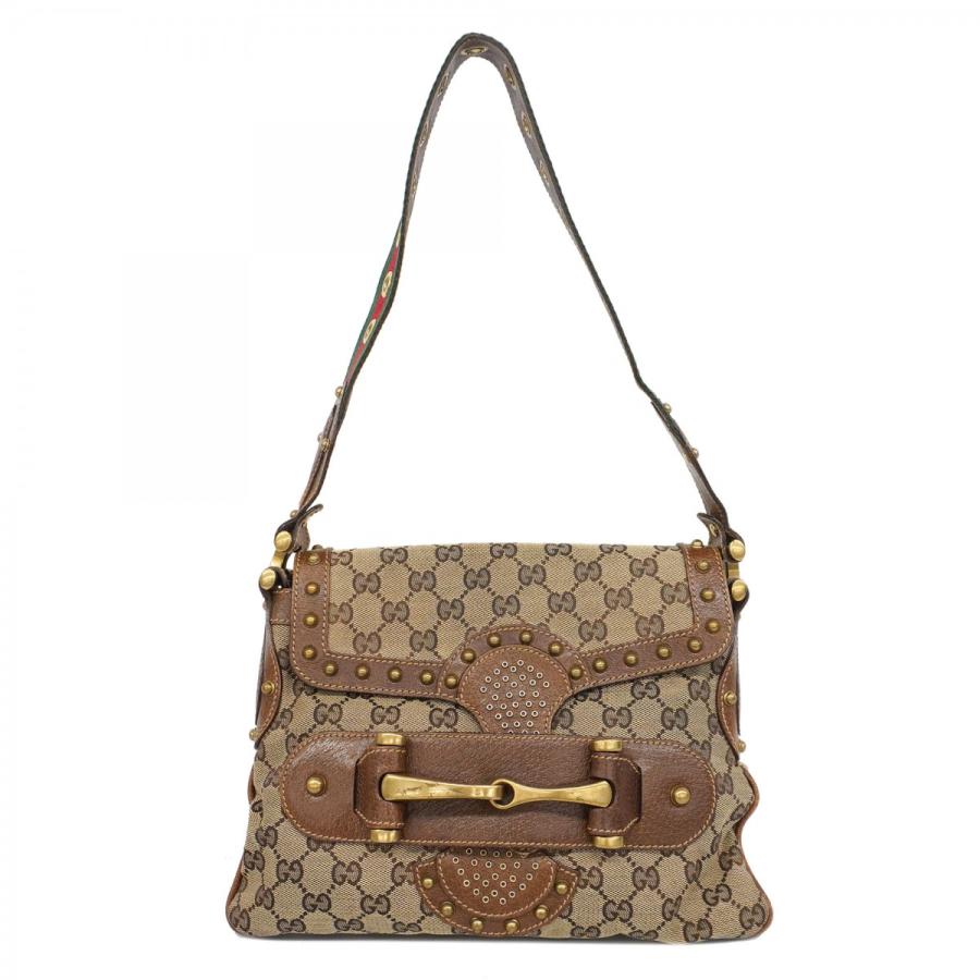 GUCCI＊GGキャンバス シェリーライン レザーブラウン ゴールド金具