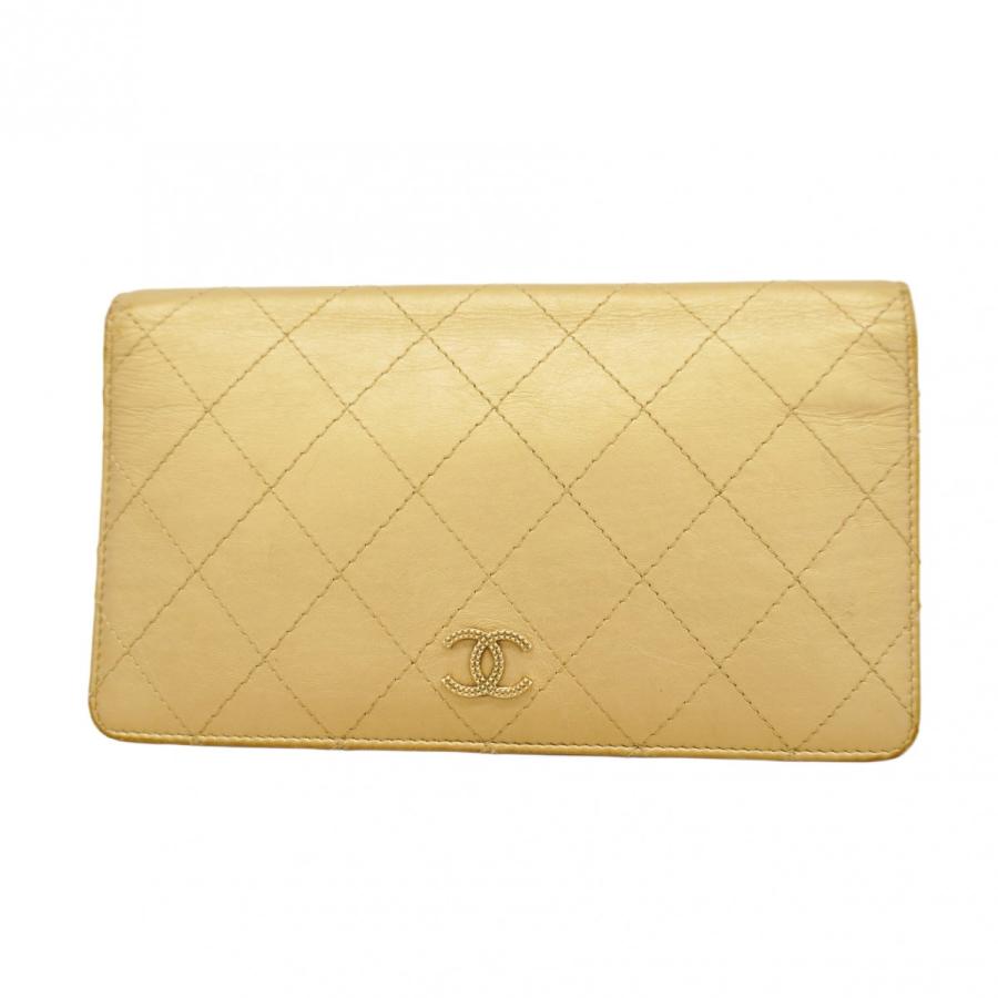 CHANEL 【5ib1676-h】シャネル 長財布 マトラッセ レザー ベージュ 