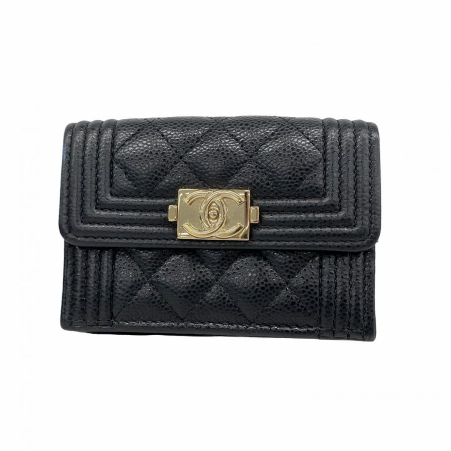 CHANEL 【5ib2627-h】シャネル 三つ折り財布 ボーイシャネル キャビア  