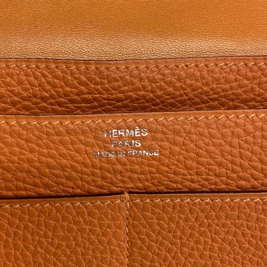 HERMES 【5ic2799】エルメス 長財布 ドゴンGM トゴ オレンジ シルバー  