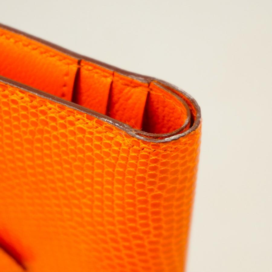 HERMES 【5ic2873】エルメス 財布 ベアンコンパクト リザード オレンジ  