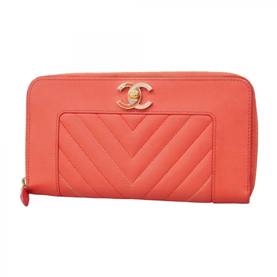CHANEL 【5ic2985-h】シャネル 長財布 Vステッチ ラムスキン ピンク  