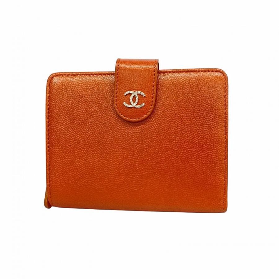 CHANEL 【5ic3657】シャネル 財布 キャビアスキン ブラウン シルバー  