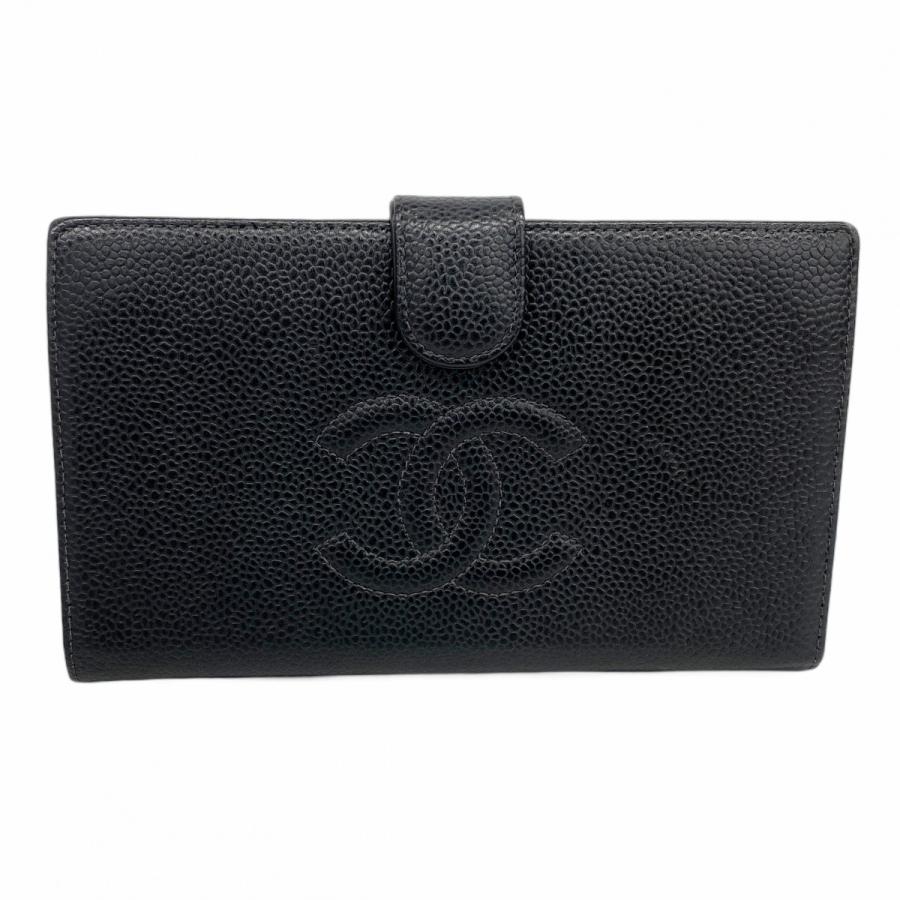 CHANEL 【5ic3706】シャネル 長財布 キャビアスキン ブラック ゴールド  