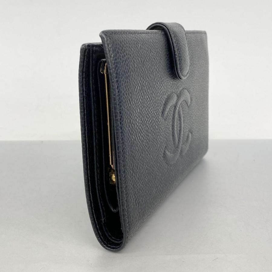 CHANEL 【5ic3706】シャネル 長財布 キャビアスキン ブラック ゴールド  