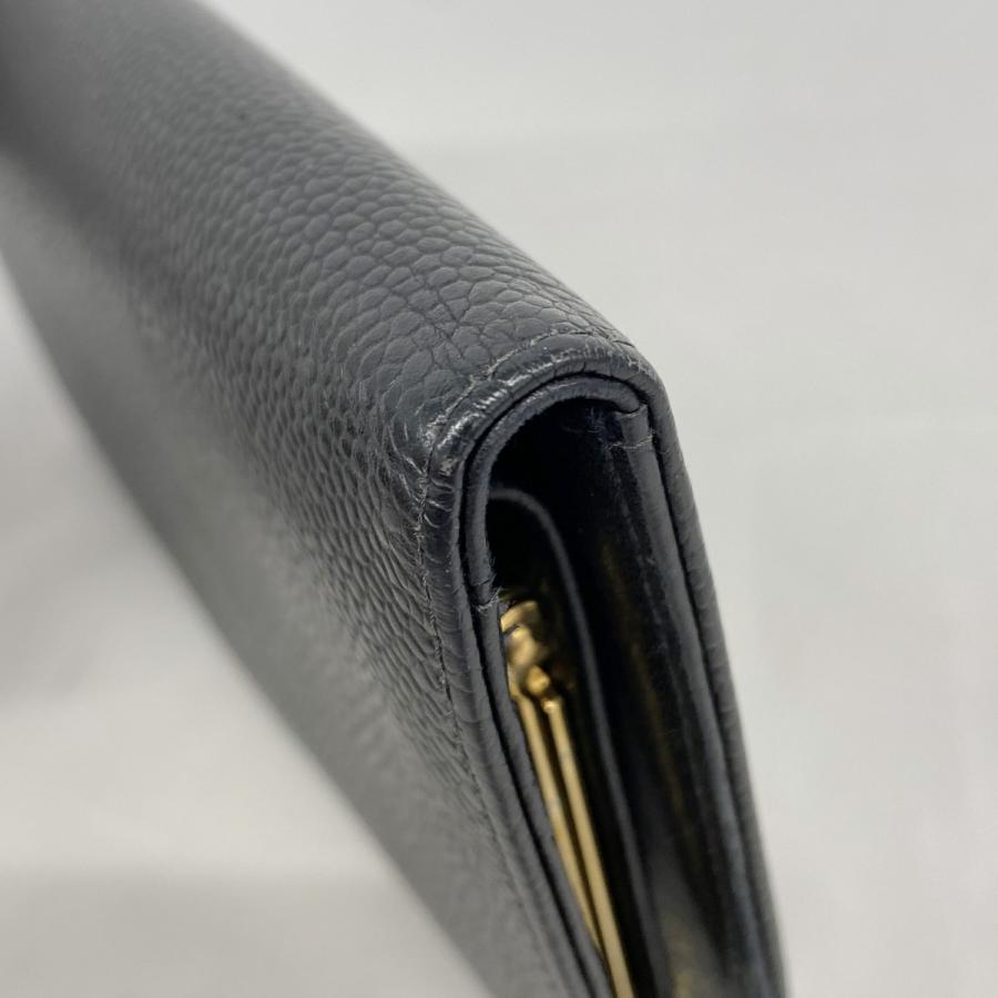 CHANEL 【5ic3706】シャネル 長財布 キャビアスキン ブラック ゴールド  