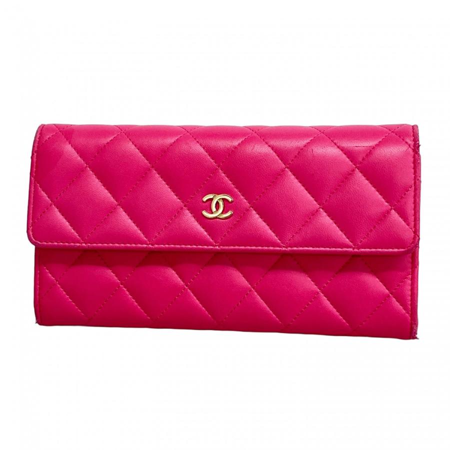 CHANEL 【5id4568-h】シャネル 長財布 マトラッセ ラムスキン ピンク  