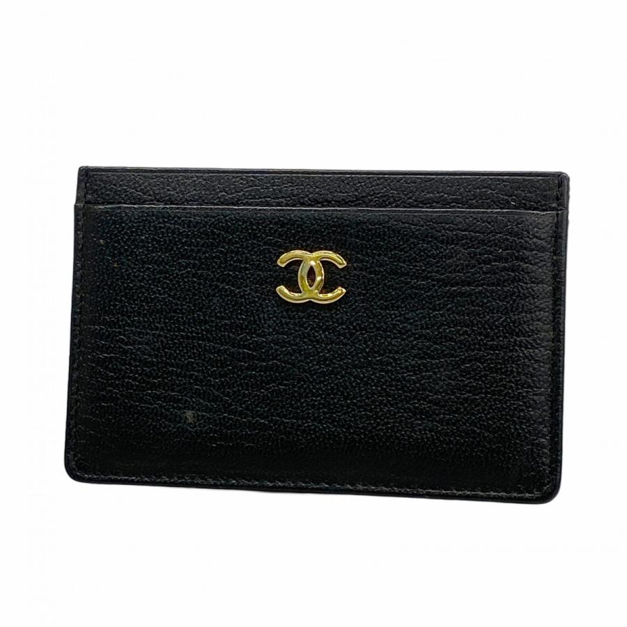 CHANEL 【5id4688-h】シャネル カードケース レザー ブラック ゴールド  