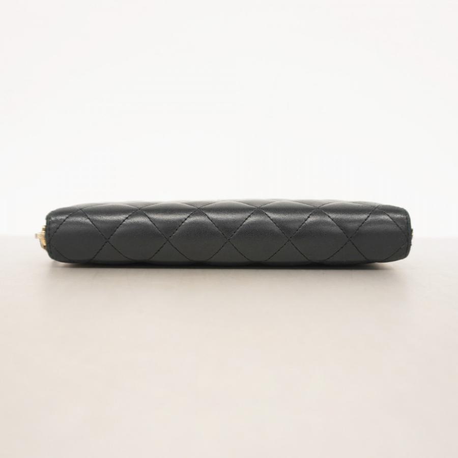 CHANEL 【5id5078】シャネル 長財布 マトラッセ ラムスキン ブラック  