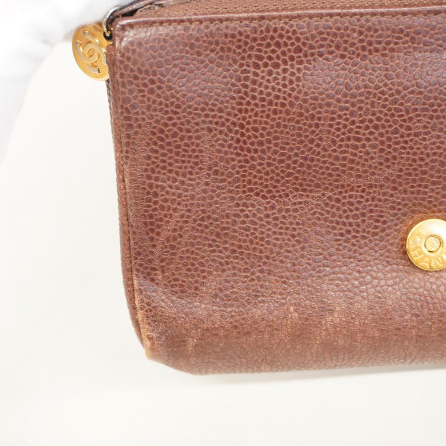 CHANEL 【5id5197】シャネル ポーチ キャビアスキン ブラウン ゴールド  
