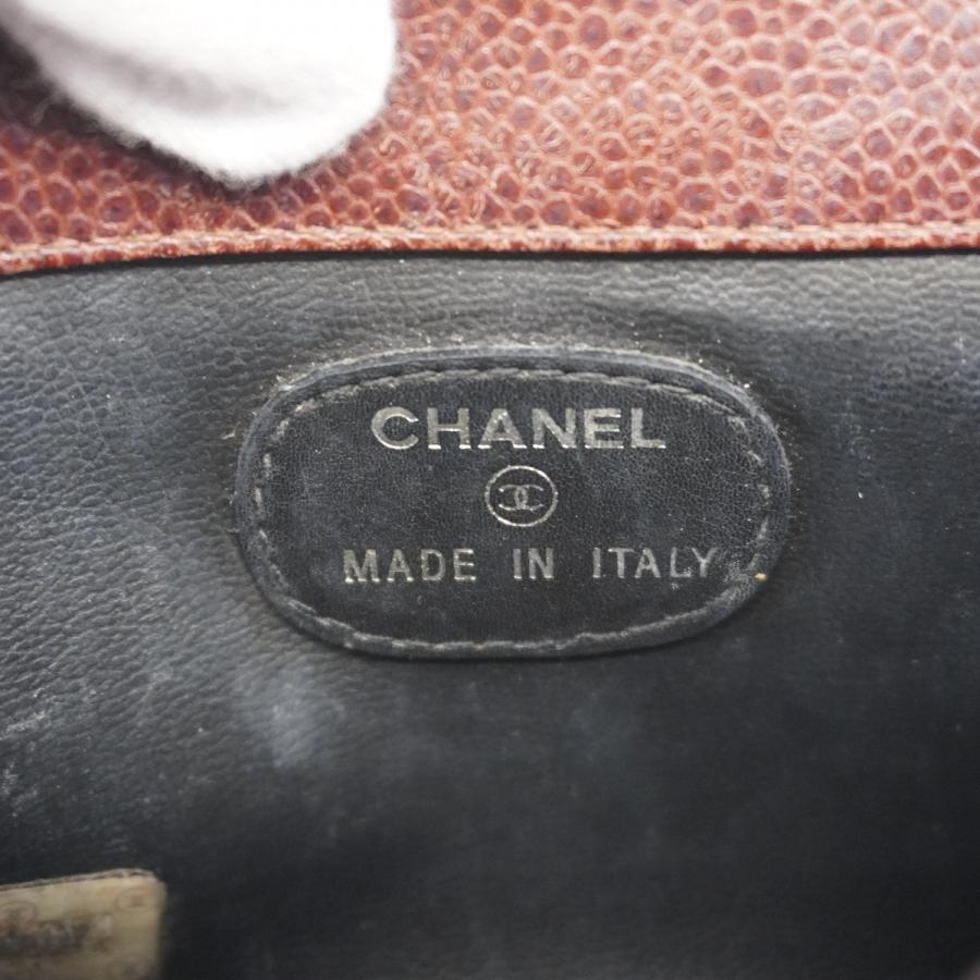CHANEL 【5id5197】シャネル ポーチ キャビアスキン ブラウン ゴールド  