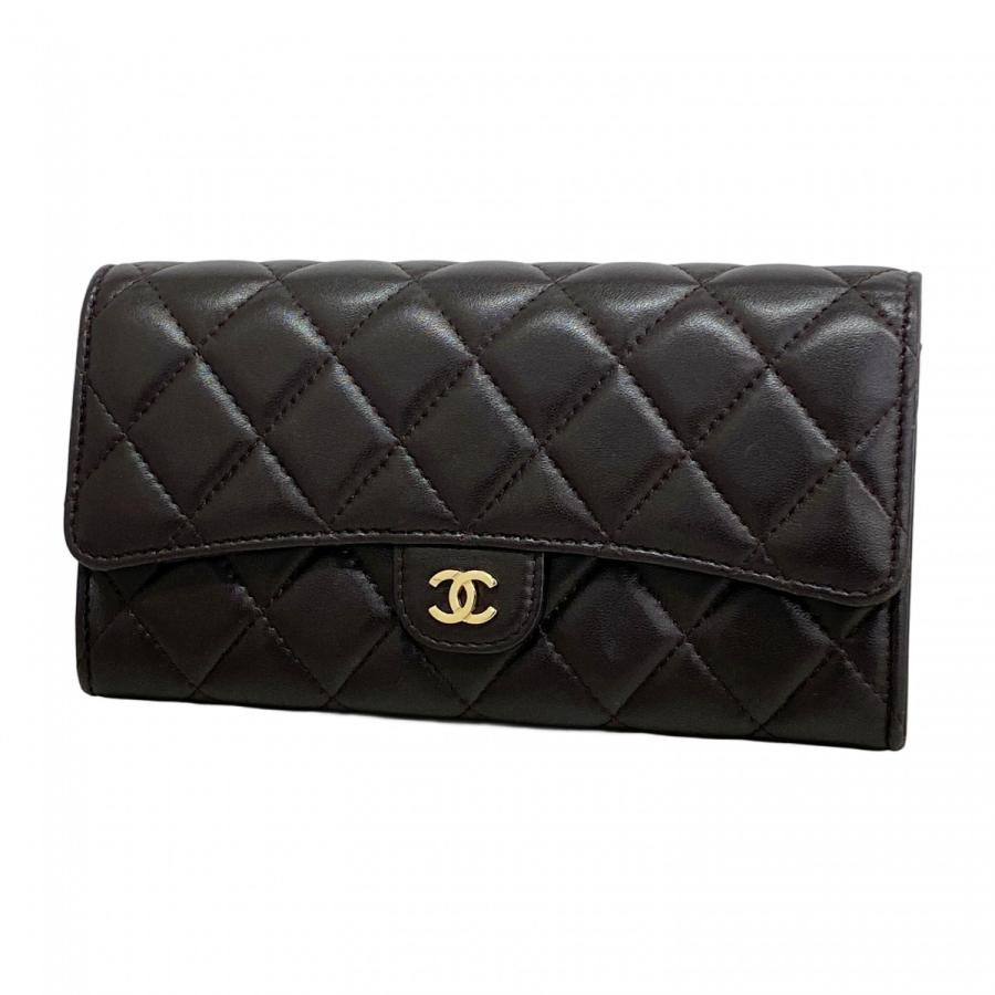 CHANEL 【5id5574-h】シャネル 長財布 マトラッセ ラムスキン ダーク  