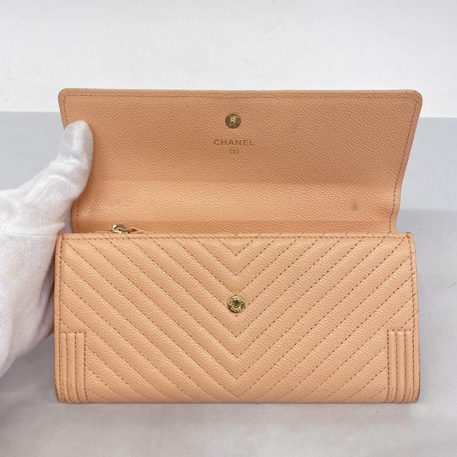 CHANEL 【5ie5740】シャネル 長財布 Vステッチ キャビアスキン ピンク  