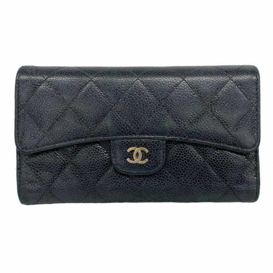 CHANEL 【5ie6222-h】シャネル 三つ折り長財布 マトラッセ キャビア  