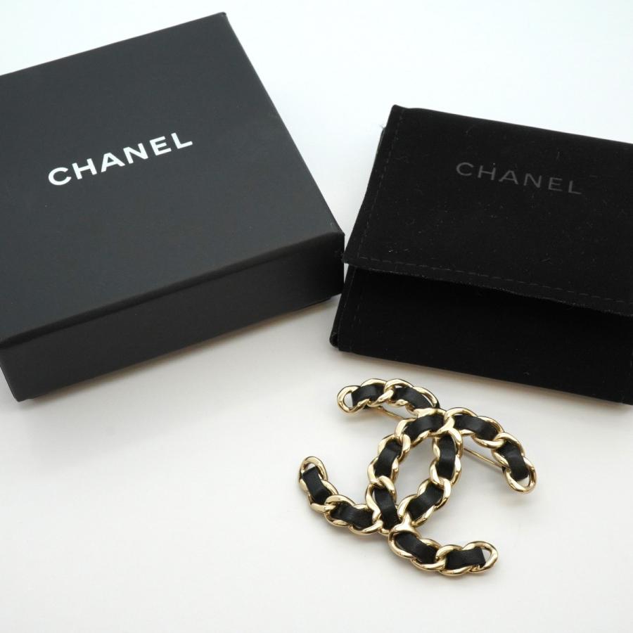 CHANEL 【5jeb0630】シャネル ブローチ ココマーク GPメッキ レザー  