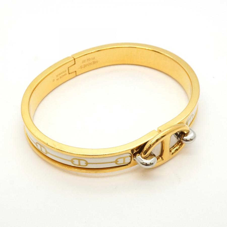 HERMES シェーヌダンクル バングル レザー レッド GP ゴールド 【公式