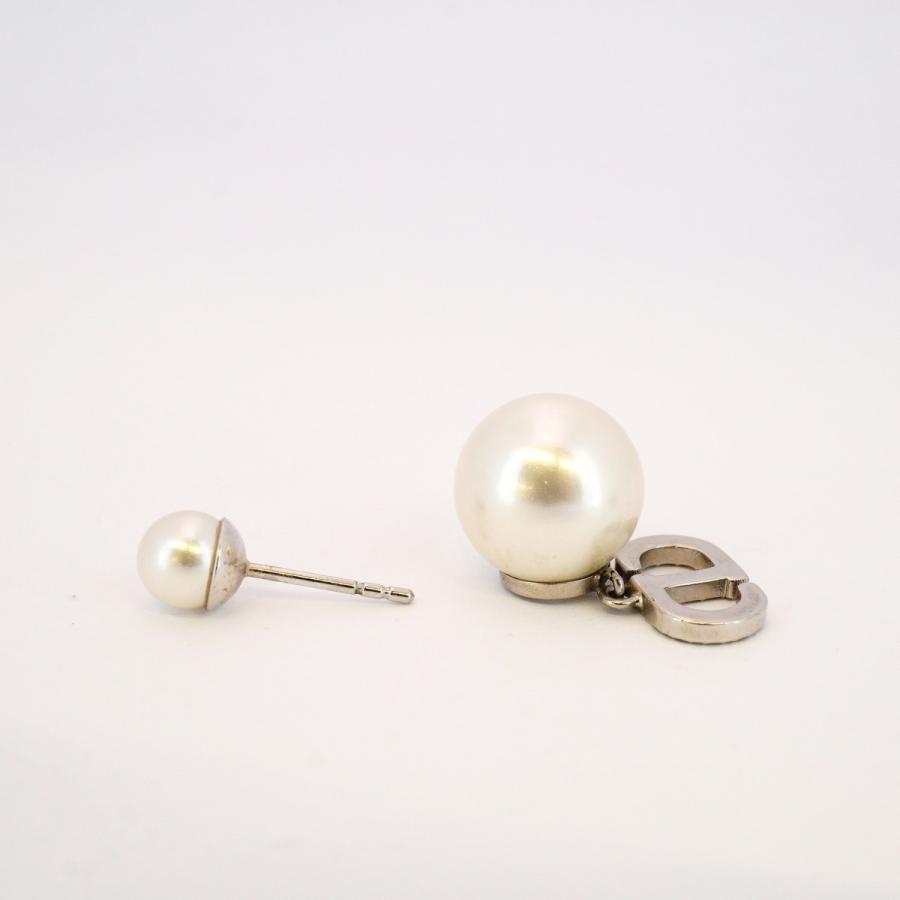 ディオール Dior ラインストーン リボンモチーフ ロゴ ピアス シルバー