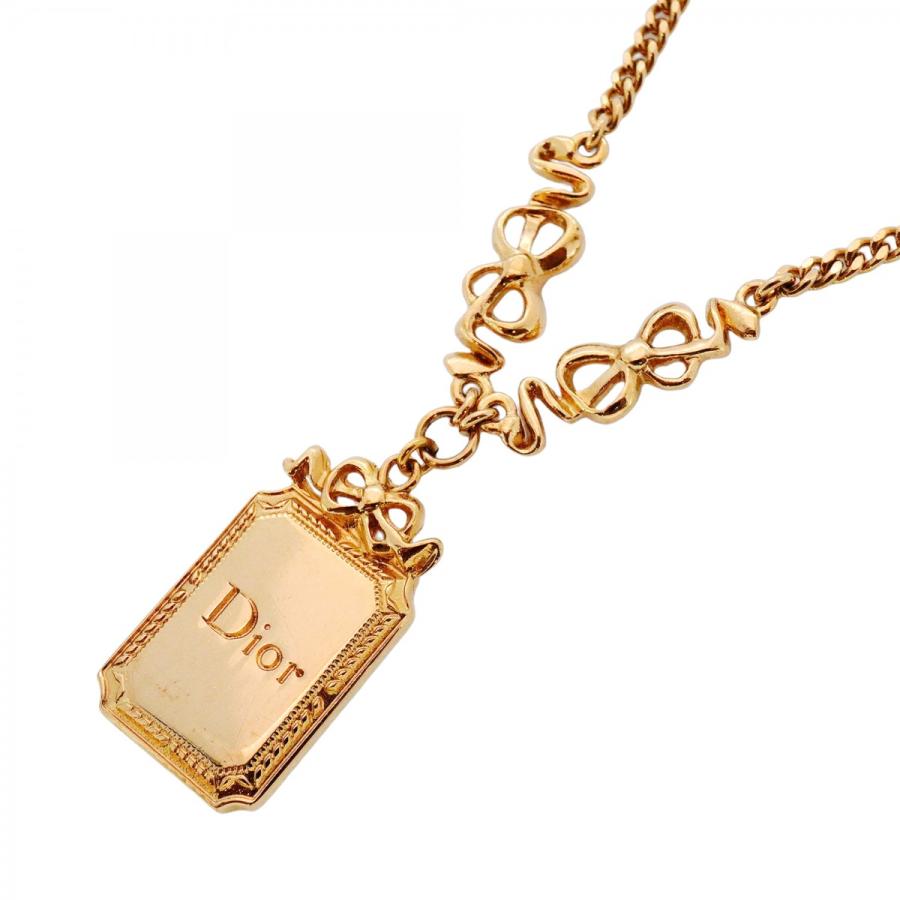 ディオール ネックレス ゴールドメッキ CDロゴチャーム ペンダント リボン Christian Dior ディオール Chr.Dior リボンモチーフ メッキ