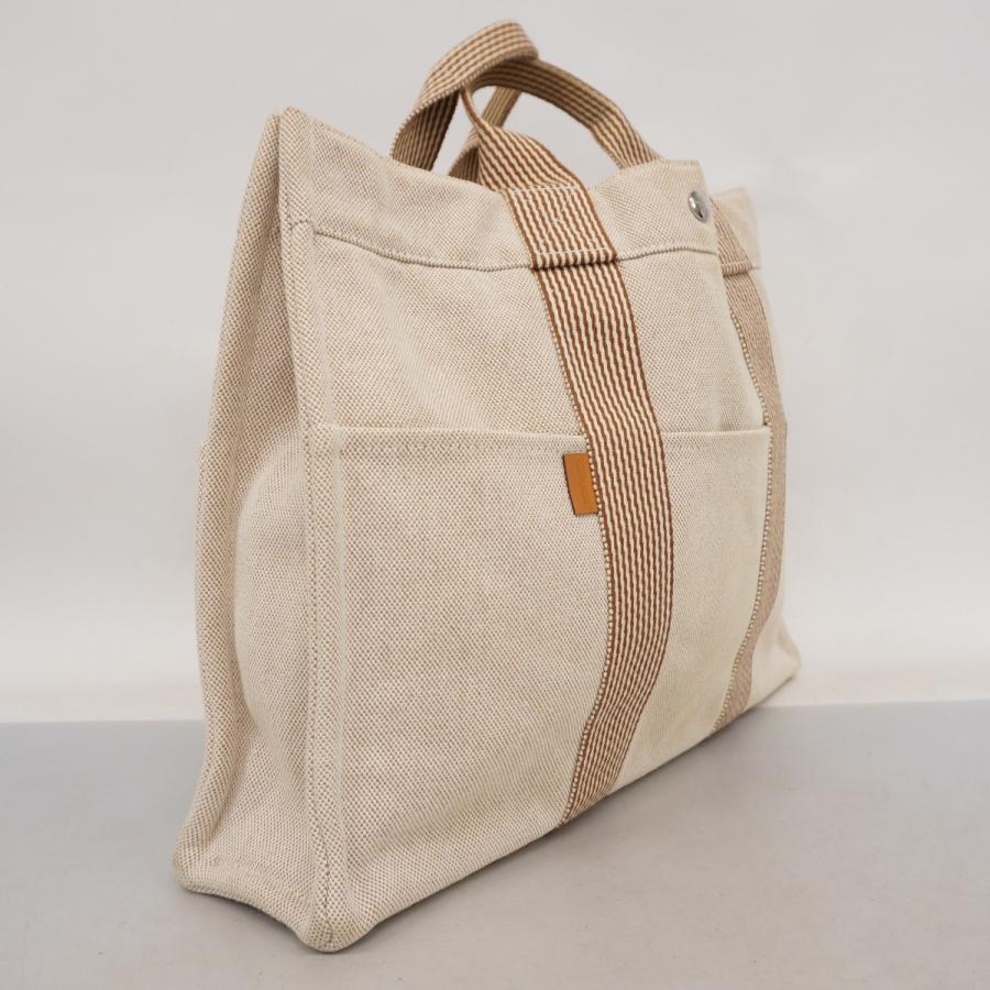 極美品エルメス ニューフールトゥ MM ベージュ キャンバス トートバッグ