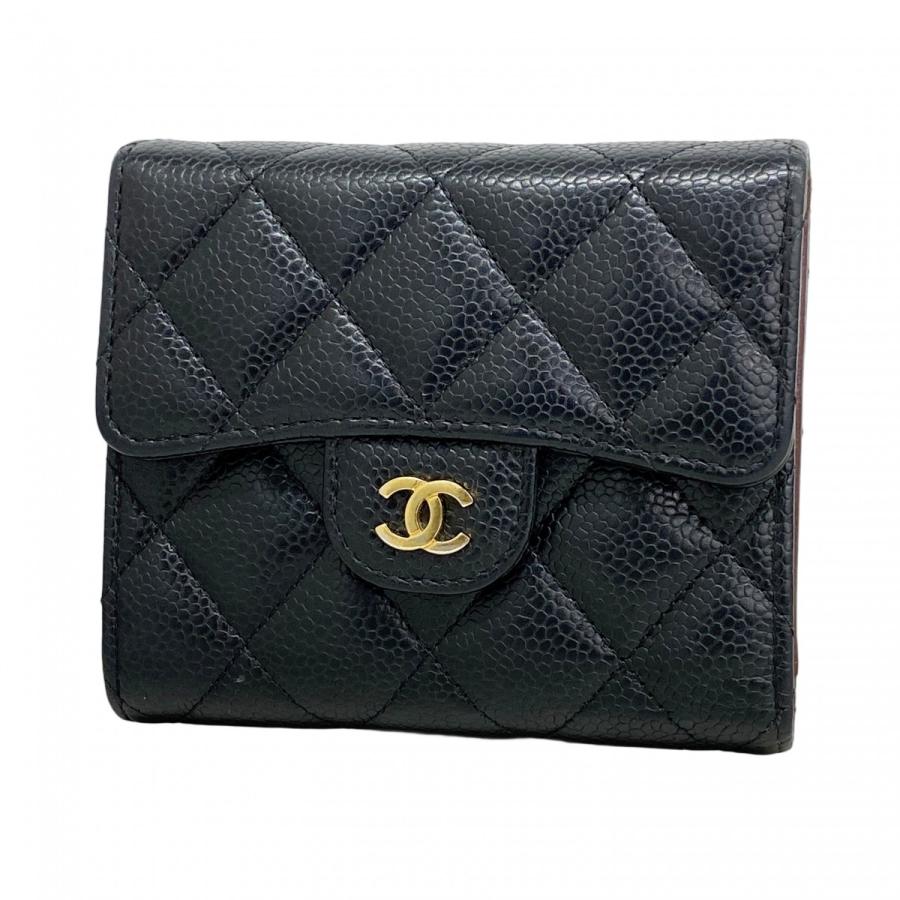 CHANEL 【5ma0773】シャネル 三つ折り長財布 マトラッセ キャビア  