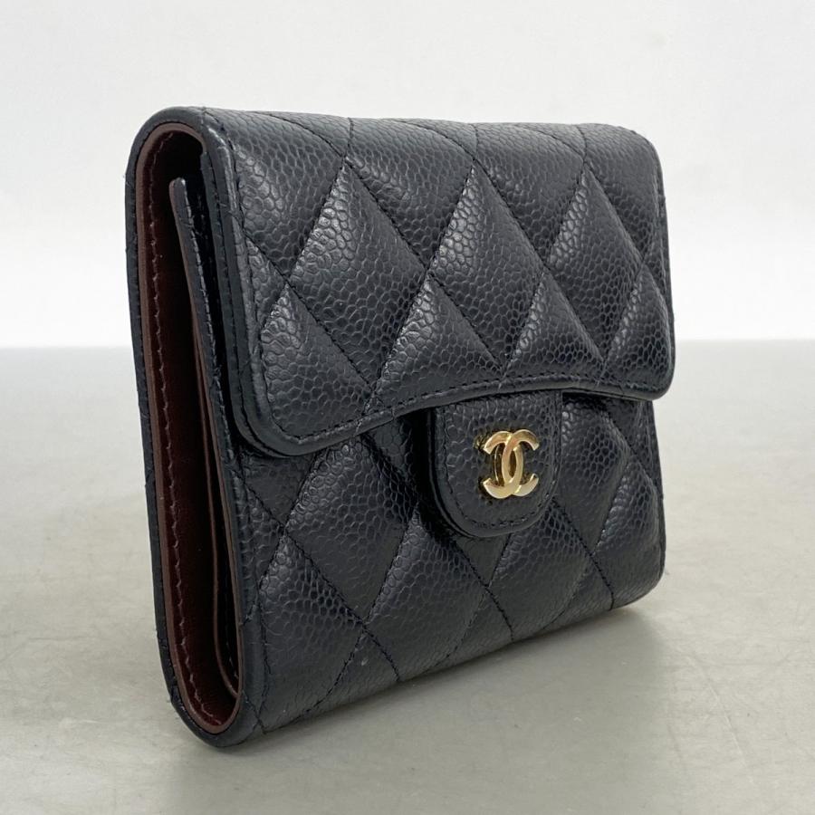 CHANEL 【5ma0773】シャネル 三つ折り長財布 マトラッセ キャビア  