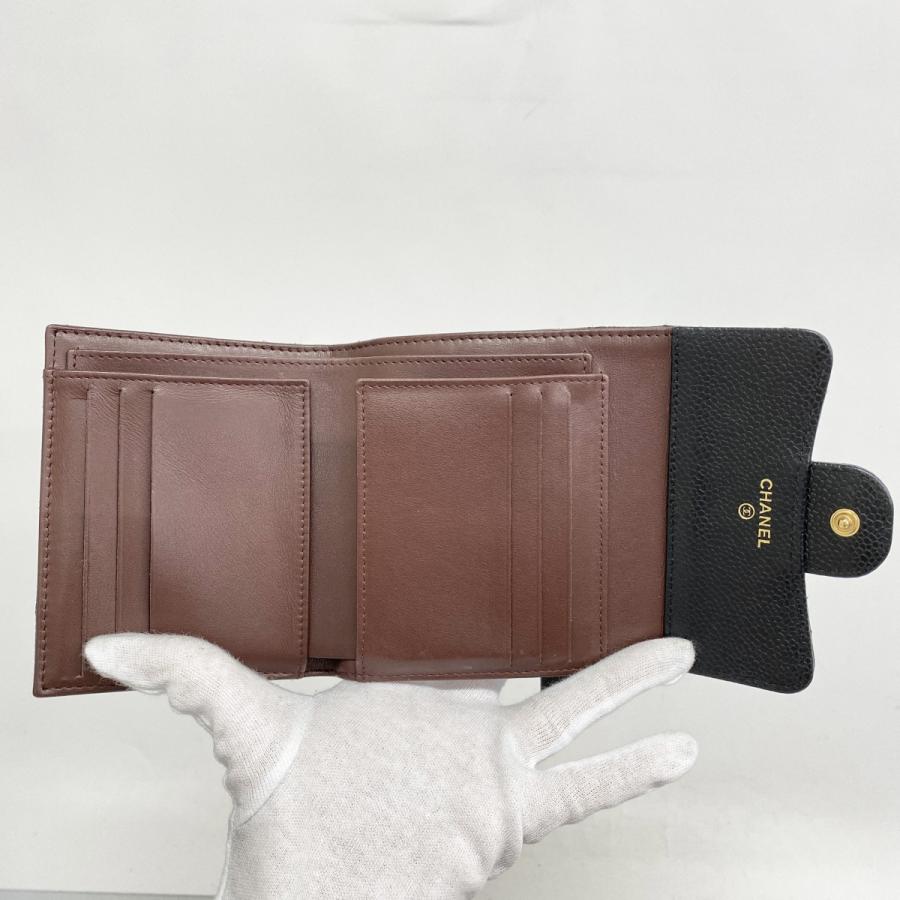 CHANEL 【5ma0773】シャネル 三つ折り長財布 マトラッセ キャビア  