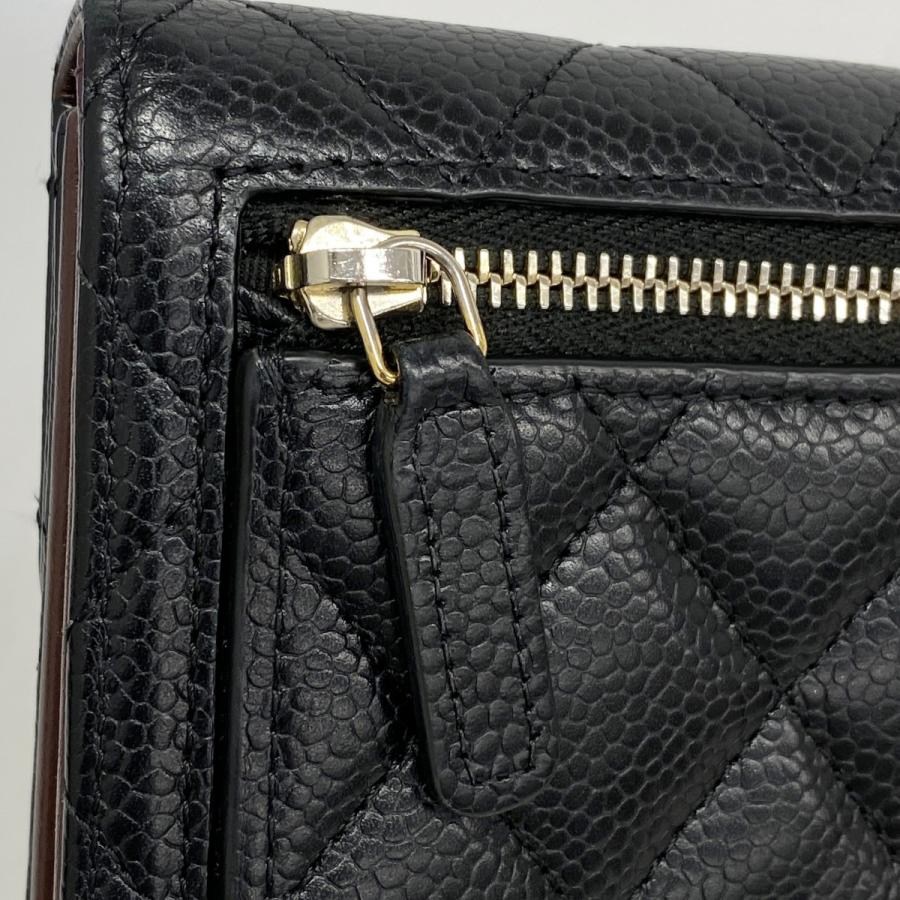 CHANEL 【5ma0773】シャネル 三つ折り長財布 マトラッセ キャビア  