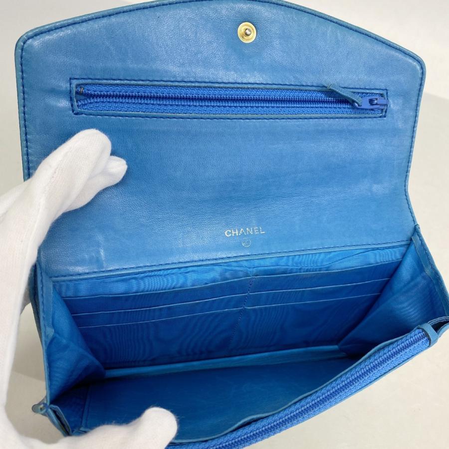 CHANEL 【5ma1004-h】シャネル 長財布 キャビアスキン ブルー ゴールド  